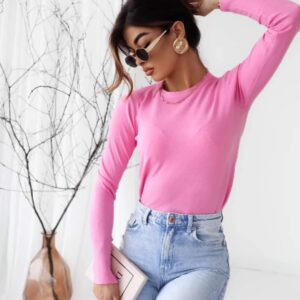 Cienki elegancki sweterek - złote guziki różowy