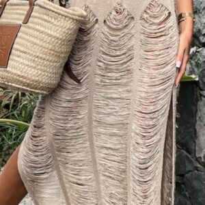 Komplet plażowy beżowy z rozcięciami