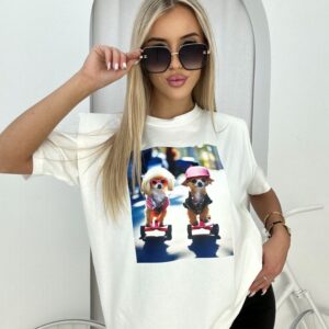 Koszulka print dog - ecru