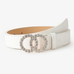 Damski pasek skórzany biały z diamentami